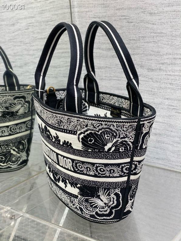 Christian Dior Hat Basket Bag 28cm Butterfly Bandana Embroidery, White and Black