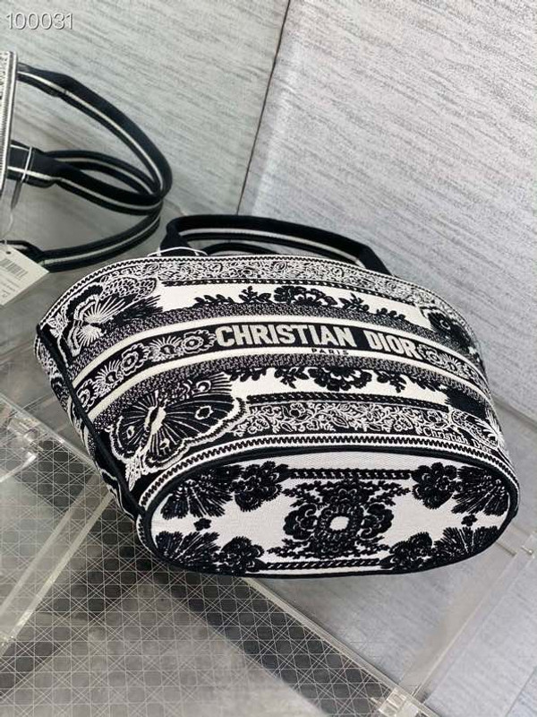 Christian Dior Hat Basket Bag 28cm Butterfly Bandana Embroidery, White and Black