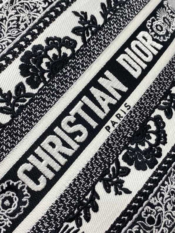 Christian Dior Hat Basket Bag 28cm Butterfly Bandana Embroidery, White and Black