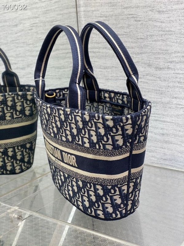 Christian Dior Hat Basket Bag 28cm Butterfly Oblique Embroidery, Blue