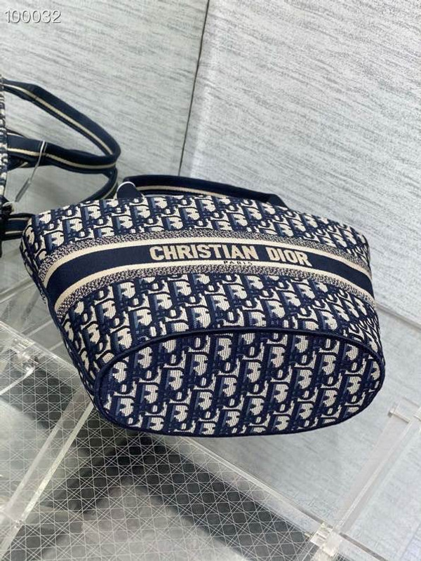 Christian Dior Hat Basket Bag 28cm Butterfly Oblique Embroidery, Blue