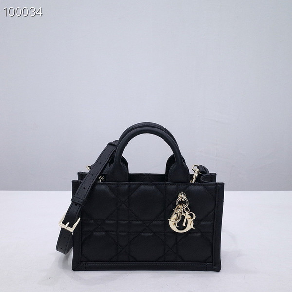 Christian Dior Mini Book Tote Bag 22cm Macrocannage Calfskin Leather, Black