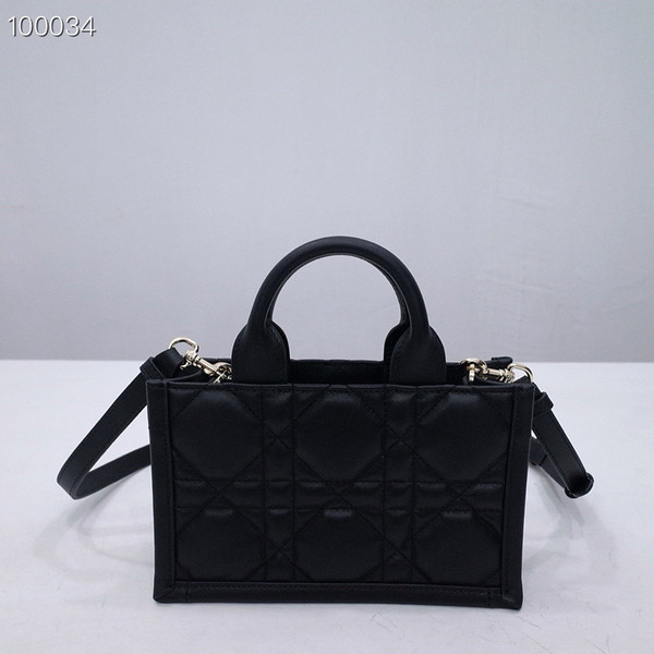 Christian Dior Mini Book Tote Bag 22cm Macrocannage Calfskin Leather, Black