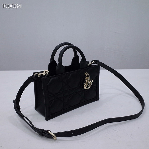 Christian Dior Mini Book Tote Bag 22cm Macrocannage Calfskin Leather, Black