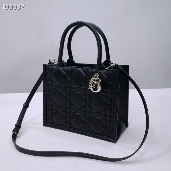 Christian Dior Medium Book Tote Bag 26cm Macrocannage Calfskin Leather, Black