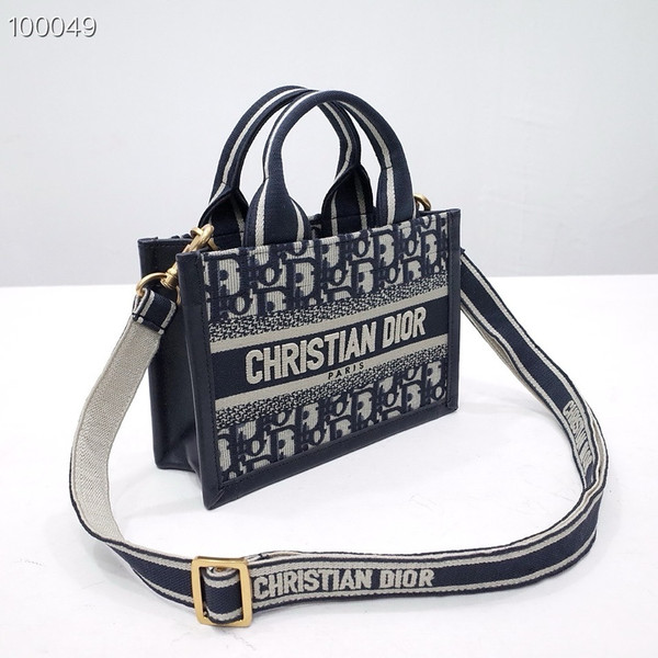 Christian Dior East-West Dior Book Tote with Strap Bag 22cm Dior Oblique Embroidery, Blue