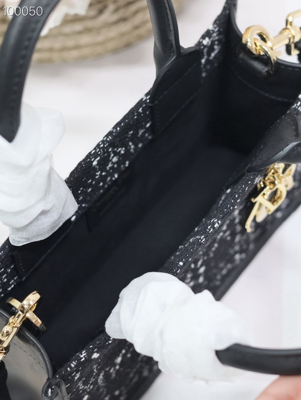 Christian Dior Mini Book Tote Bag 22cm Cannage Tweed, Black