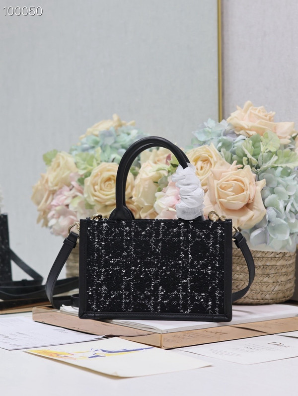 Christian Dior Mini Book Tote Bag 22cm Cannage Tweed, Black