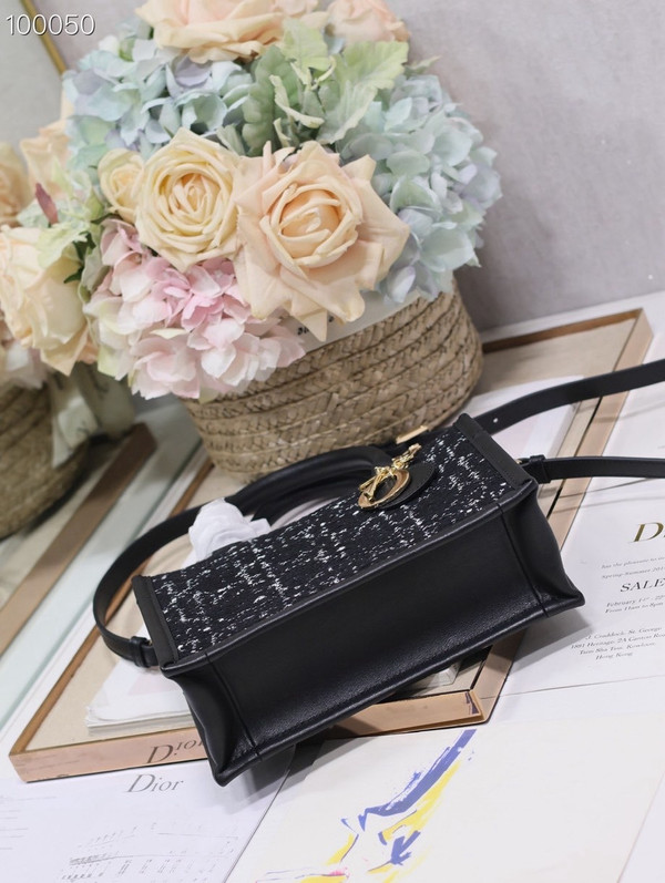 Christian Dior Mini Book Tote Bag 22cm Cannage Tweed, Black