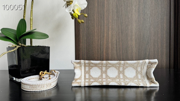 Christian Dior Mini Book Tote Bag 22cm Macrocannage Embroidery, White and Gold-Tone