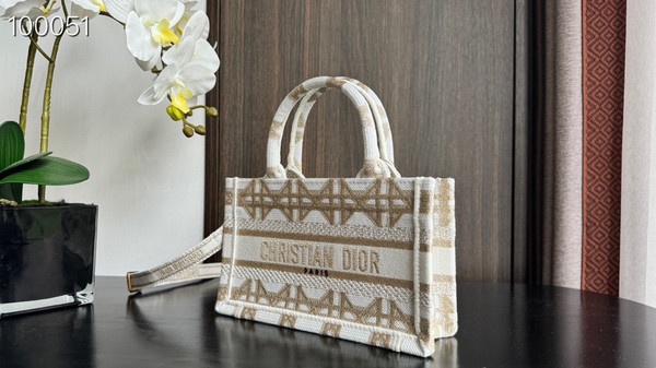 Christian Dior Mini Book Tote Bag 22cm Macrocannage Embroidery, White and Gold-Tone