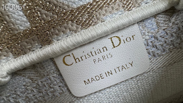 Christian Dior Mini Book Tote Bag 22cm Macrocannage Embroidery, White and Gold-Tone