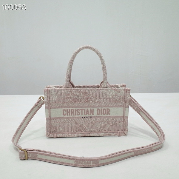 Christian Dior Mini Book Tote Bag 22cm Reverse Toile de Jouy Embroidery, Ecru and Pink