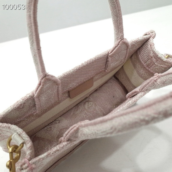 Christian Dior Mini Book Tote Bag 22cm Reverse Toile de Jouy Embroidery, Ecru and Pink