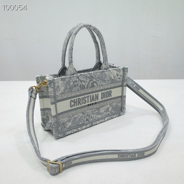 Christian Dior Mini Book Tote Bag 22cm Reverse Toile de Jouy Embroidery, Ecru and Gray