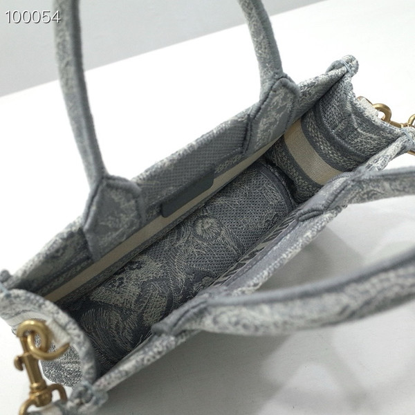 Christian Dior Mini Book Tote Bag 22cm Reverse Toile de Jouy Embroidery, Ecru and Gray