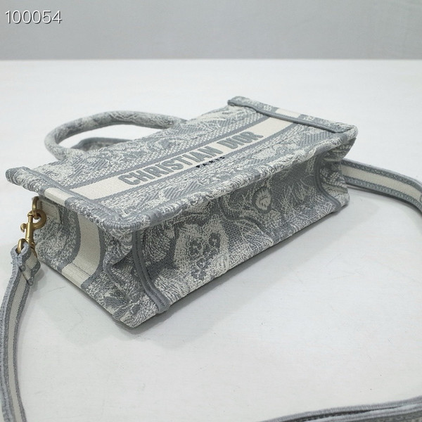 Christian Dior Mini Book Tote Bag 22cm Reverse Toile de Jouy Embroidery, Ecru and Gray