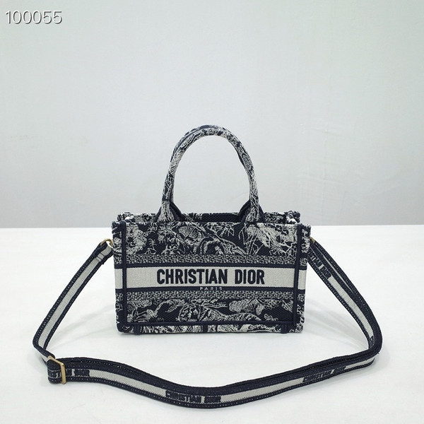 Christian Dior Mini Book Tote Bag 22cm Reverse Toile de Jouy Embroidery, Ecru and Blue