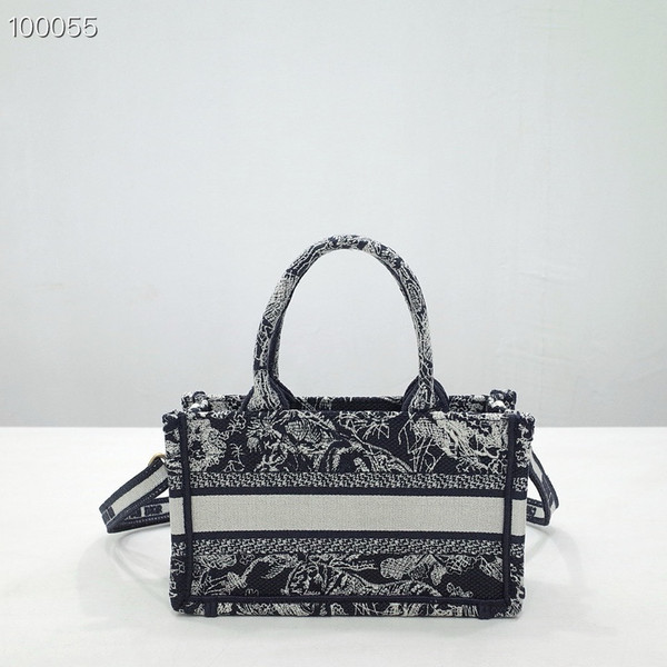 Christian Dior Mini Book Tote Bag 22cm Reverse Toile de Jouy Embroidery, Ecru and Blue