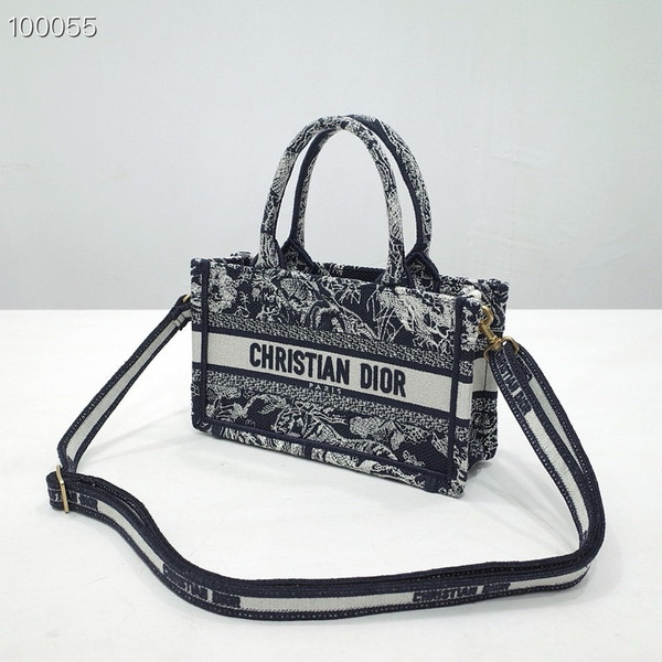 Christian Dior Mini Book Tote Bag 22cm Reverse Toile de Jouy Embroidery, Ecru and Blue