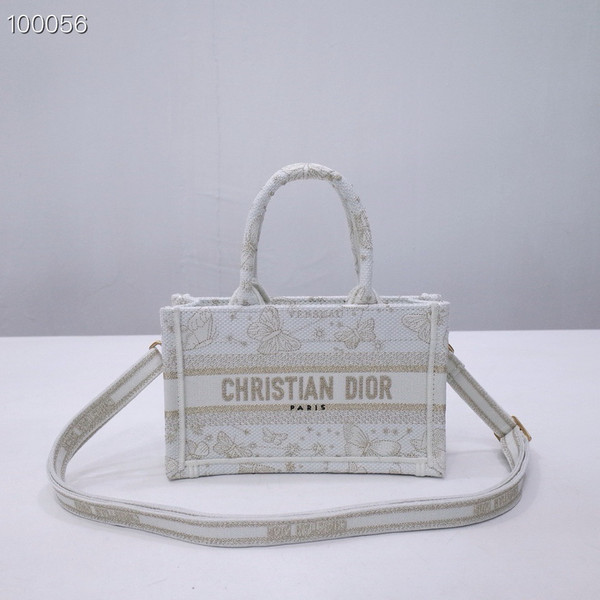 Christian Dior Mini Book Tote Bag 22cm Butterfly Zodiac Embroidery, Gold-Tone And White