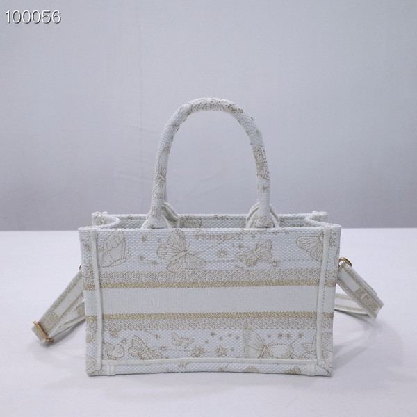 Christian Dior Mini Book Tote Bag 22cm Butterfly Zodiac Embroidery, Gold-Tone And White