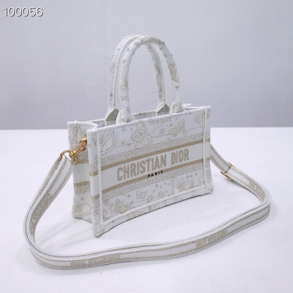 Christian Dior Mini Book Tote Bag 22cm Butterfly Zodiac Embroidery, Gold-Tone And White