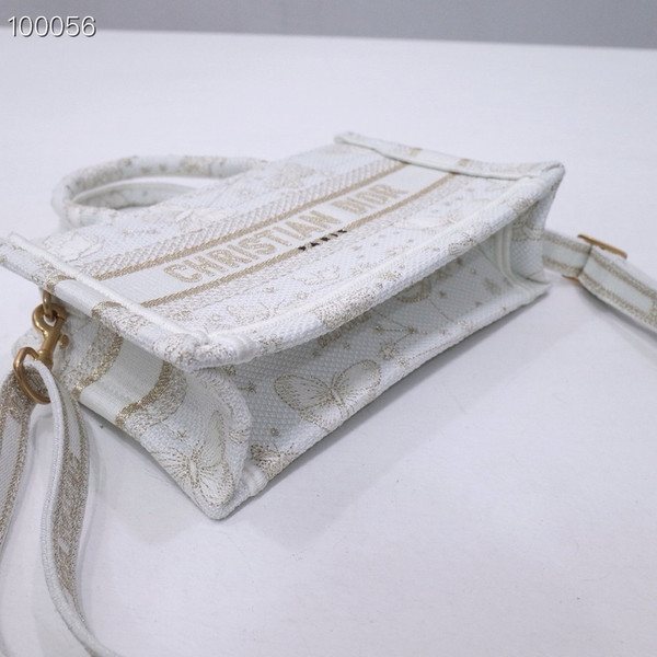 Christian Dior Mini Book Tote Bag 22cm Butterfly Zodiac Embroidery, Gold-Tone And White