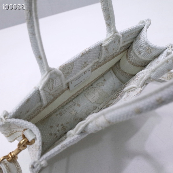Christian Dior Mini Book Tote Bag 22cm Butterfly Zodiac Embroidery, Gold-Tone And White