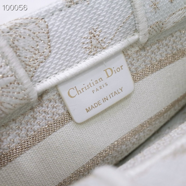 Christian Dior Mini Book Tote Bag 22cm Butterfly Zodiac Embroidery, Gold-Tone And White