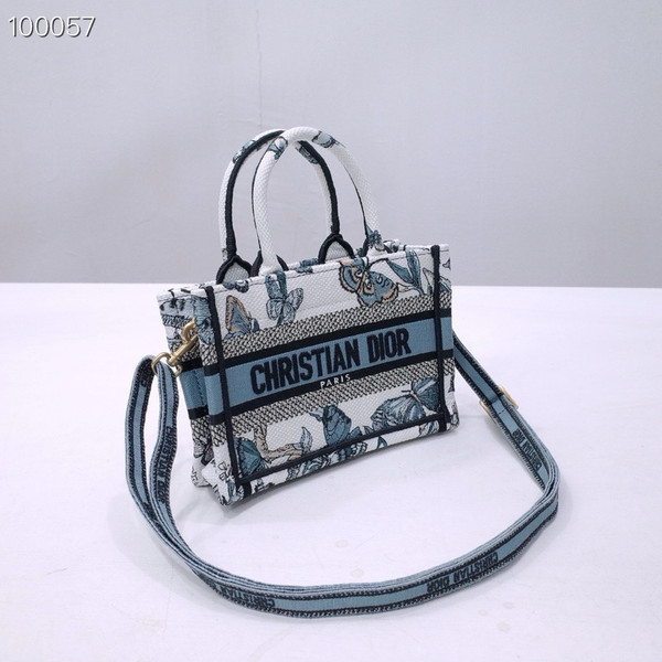 Christian Dior Mini Book Tote Bag 22cm Butterfly Zodiac Embroidery, Blue And White