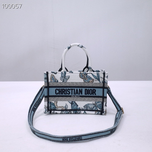 Christian Dior Mini Book Tote Bag 22cm Butterfly Zodiac Embroidery, Blue And White