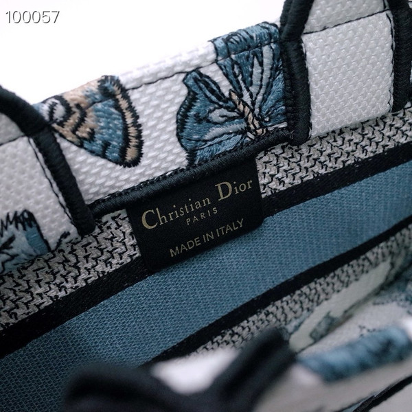Christian Dior Mini Book Tote Bag 22cm Butterfly Zodiac Embroidery, Blue And White