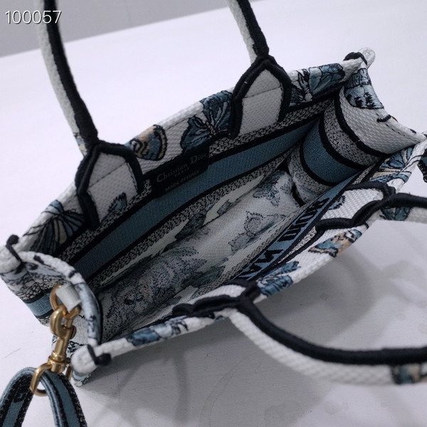 Christian Dior Mini Book Tote Bag 22cm Butterfly Zodiac Embroidery, Blue And White