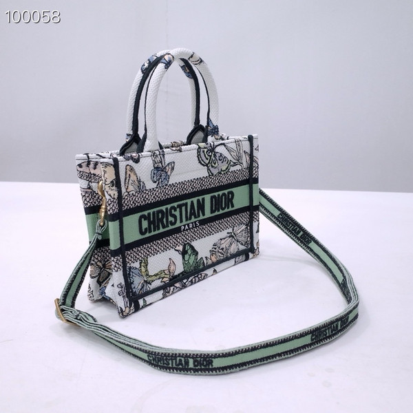 Christian Dior Mini Book Tote Bag 22cm Butterfly Zodiac Embroidery, Green And White