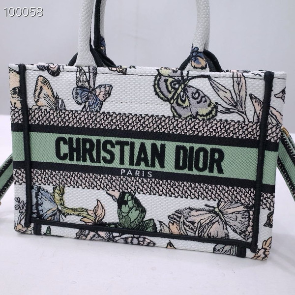 Christian Dior Mini Book Tote Bag 22cm Butterfly Zodiac Embroidery, Green And White