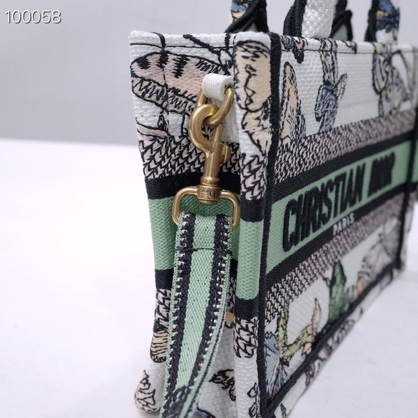 Christian Dior Mini Book Tote Bag 22cm Butterfly Zodiac Embroidery, Green And White