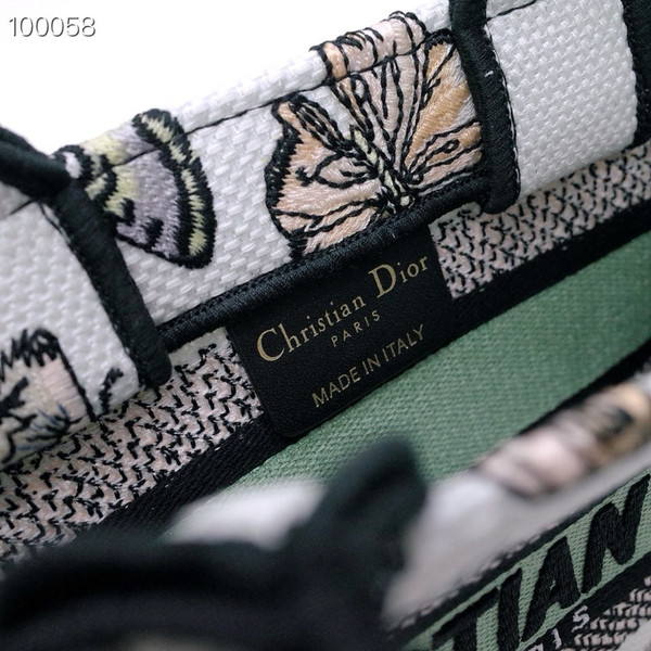 Christian Dior Mini Book Tote Bag 22cm Butterfly Zodiac Embroidery, Green And White