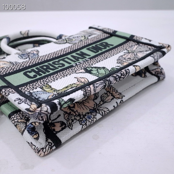 Christian Dior Mini Book Tote Bag 22cm Butterfly Zodiac Embroidery, Green And White