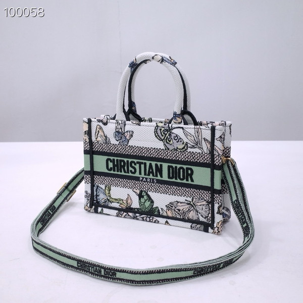 Christian Dior Mini Book Tote Bag 22cm Butterfly Zodiac Embroidery, Green And White