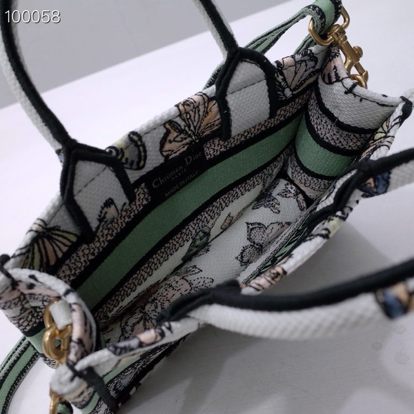 Christian Dior Mini Book Tote Bag 22cm Butterfly Zodiac Embroidery, Green And White