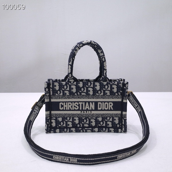 Christian Dior Mini Book Tote Bag 22cm Oblique Embroidery, Blue