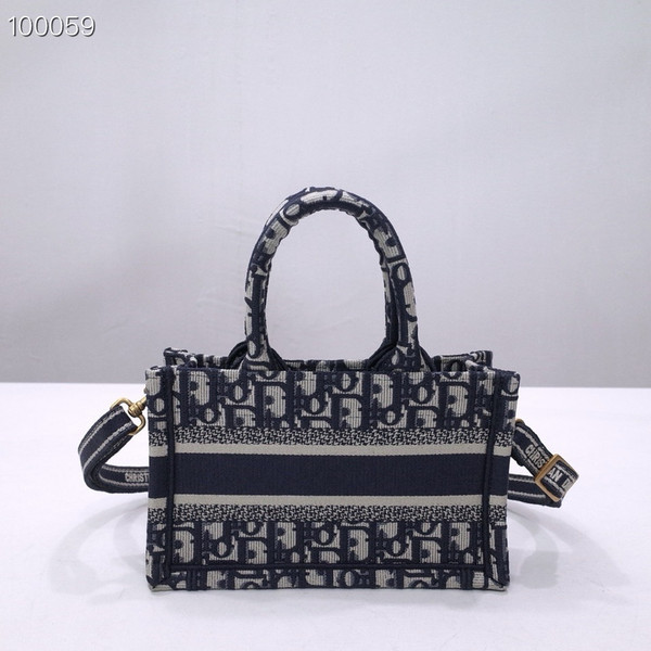 Christian Dior Mini Book Tote Bag 22cm Oblique Embroidery, Blue