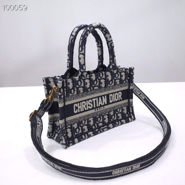 Christian Dior Mini Book Tote Bag 22cm Oblique Embroidery, Blue