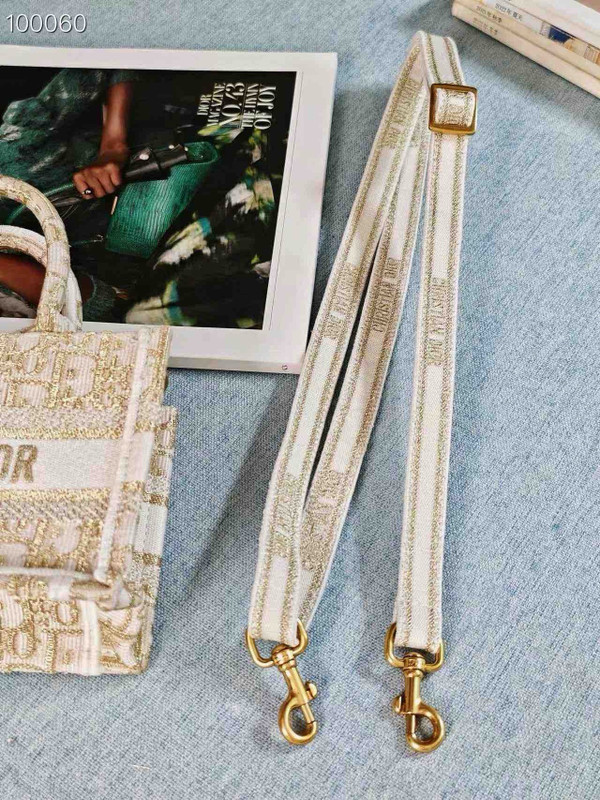 Christian Dior Mini Book Tote Bag 22cm Oblique Embroidery, White and Gold-Tone