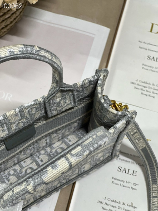 Christian Dior Mini Book Tote Bag 22cm Oblique Embroidery, Ecru and Gray