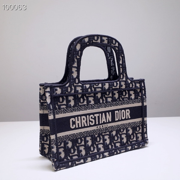 Christian Dior Mini Book Tote Bag 22cm 1286 Oblique Embroidery, Blue