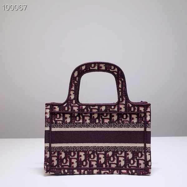 Christian Dior Mini Book Tote Bag 22cm 1286 Oblique Embroidery, Burgundy
