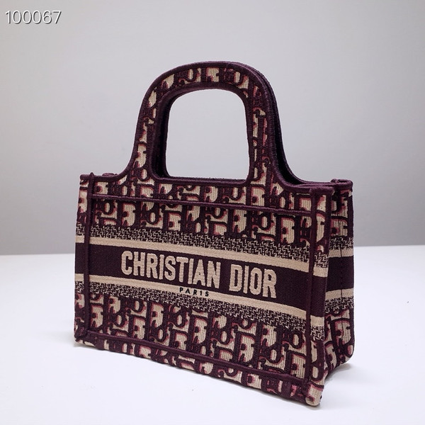 Christian Dior Mini Book Tote Bag 22cm 1286 Oblique Embroidery, Burgundy
