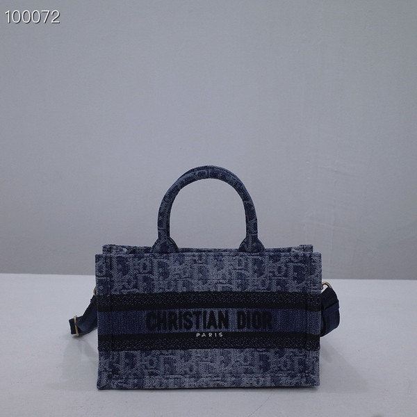 Christian Dior Mini Dior Book Tote Bag 22cm Denim Dior Oblique Embroidery, Blue